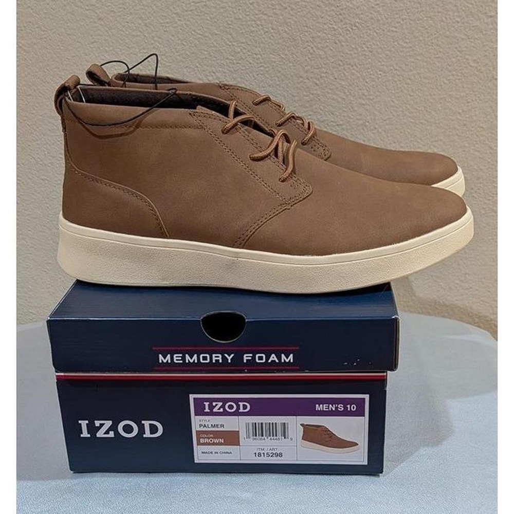 New IZOD Palmer Men's Memory Foam Chukka Boots Shoes Brown Size 10